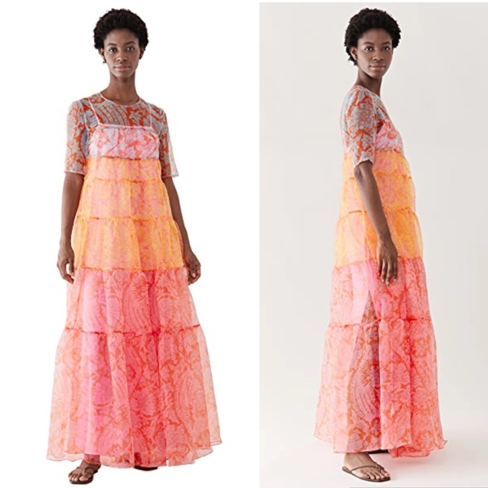 STAUD NWT XS Hyacinth Tiered Printed Crinkled Organza Maxi Dress